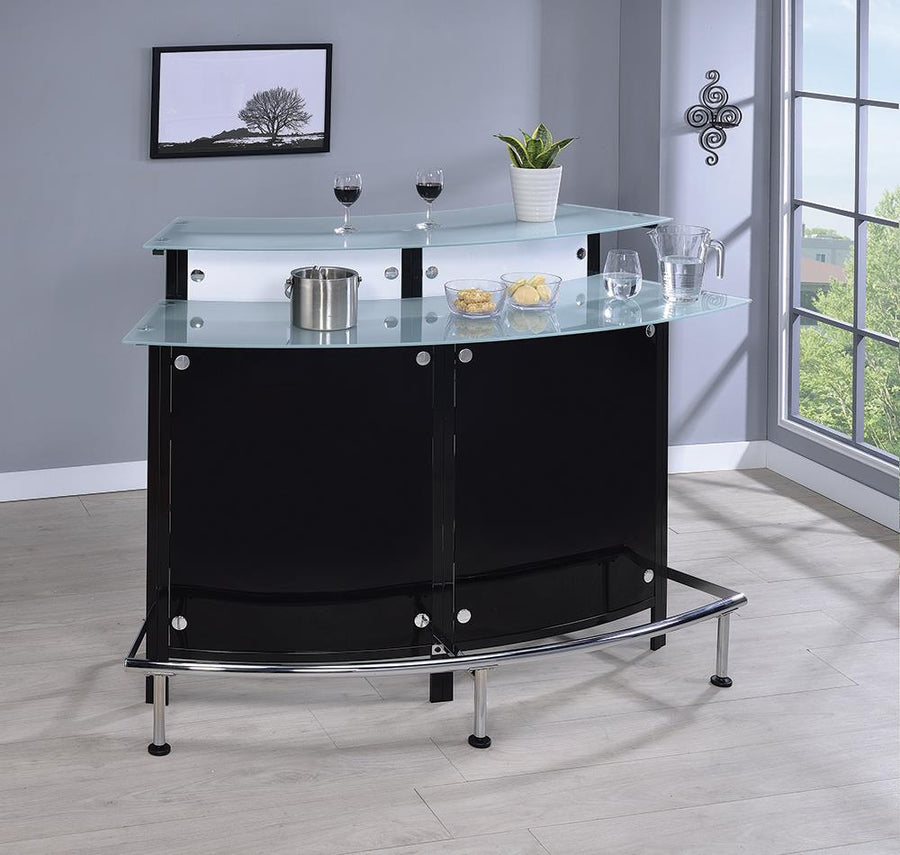 Two-Shelf Contemporary Chrome and Black Bar Unit