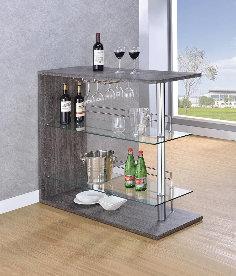 Two-Shelf Contemporary Weathered Grey Bar Table