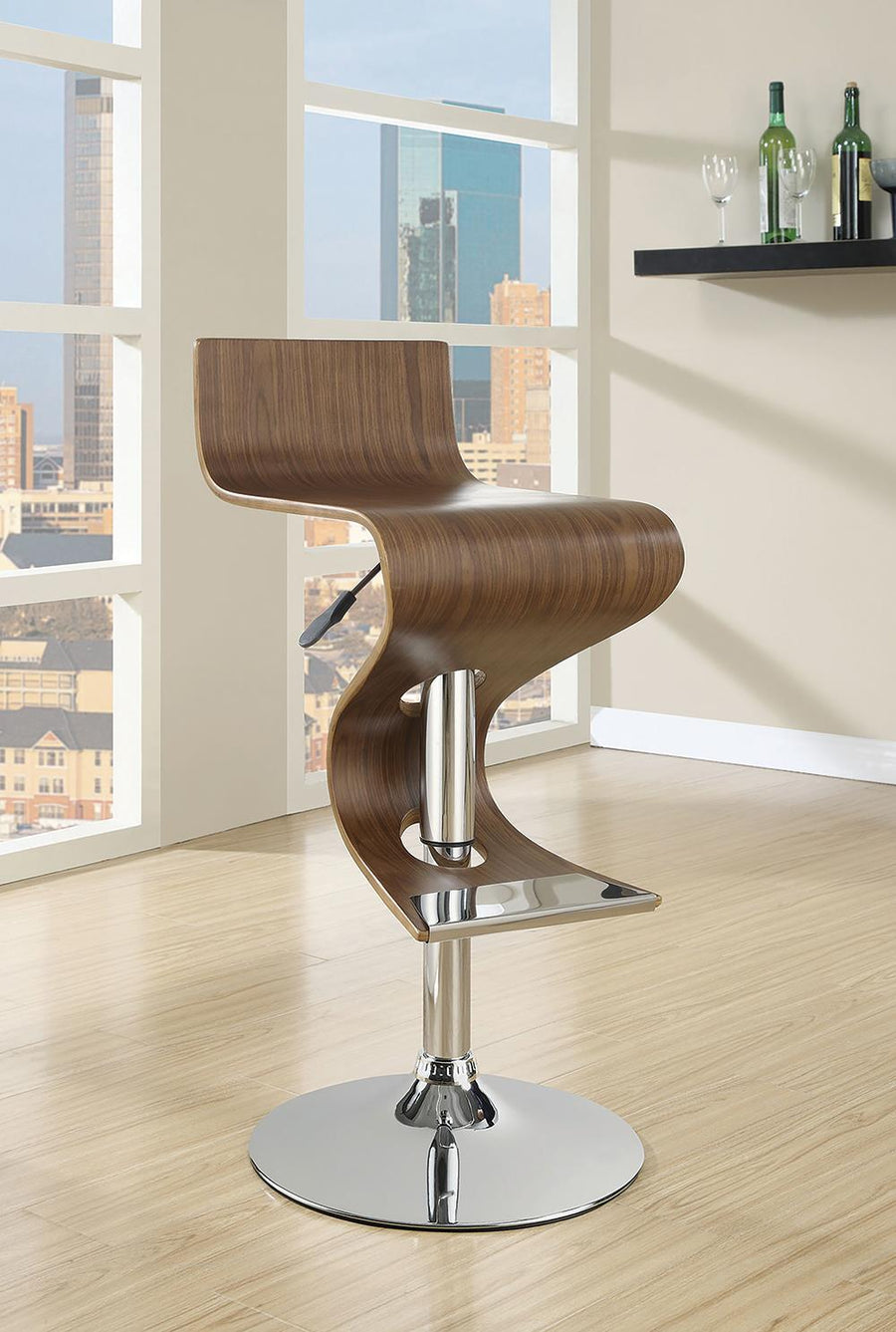 Contemporary Walnut Adjustable Bar Stool