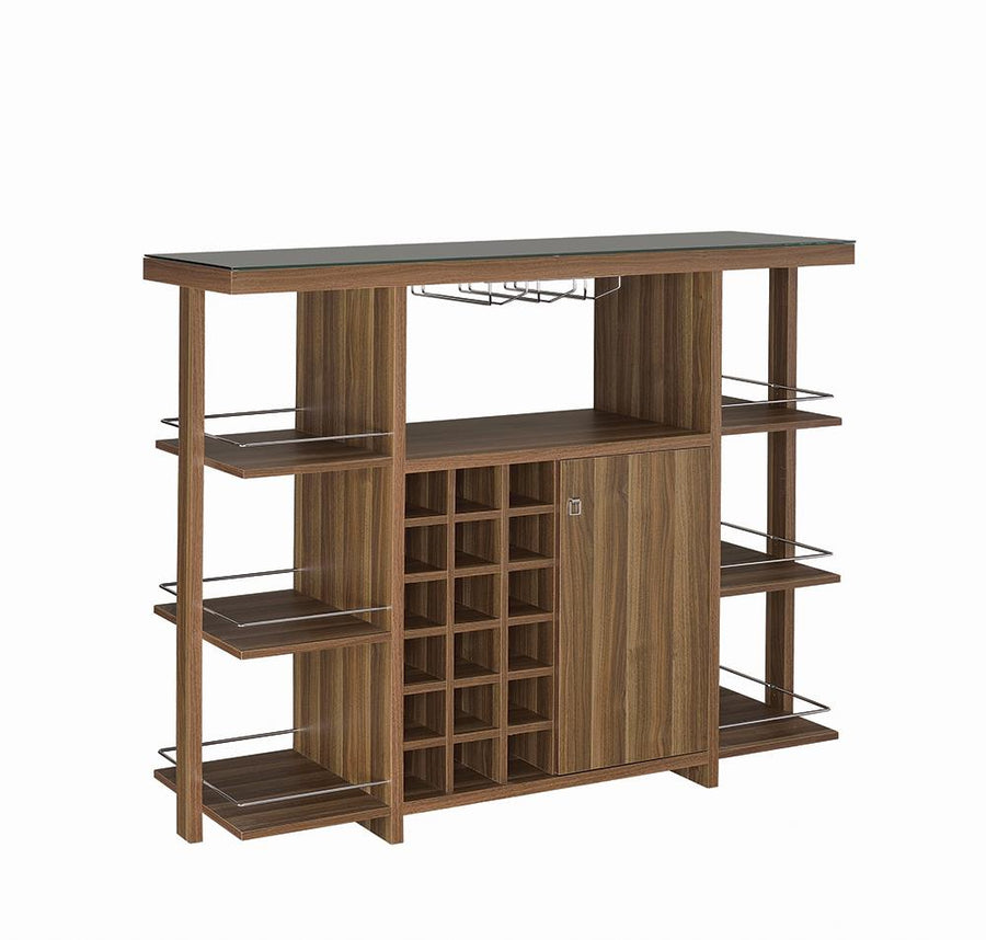 Modern Walnut Bar Unit With Wine Bottle Storage