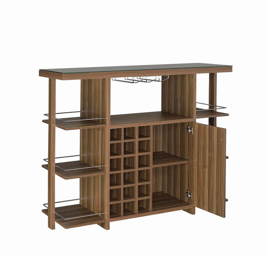 Modern Walnut Bar Unit With Wine Bottle Storage