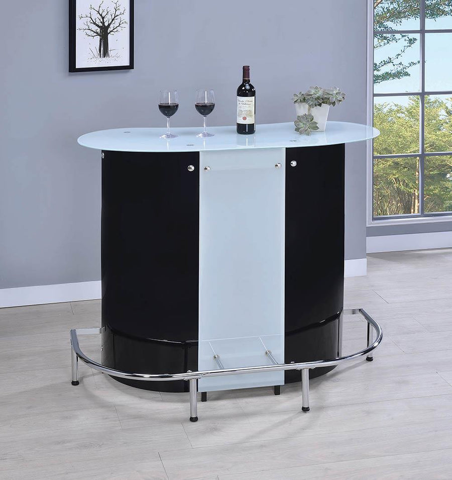 Contemporary Black and Chrome Bar Unit with Frosted Glass Top