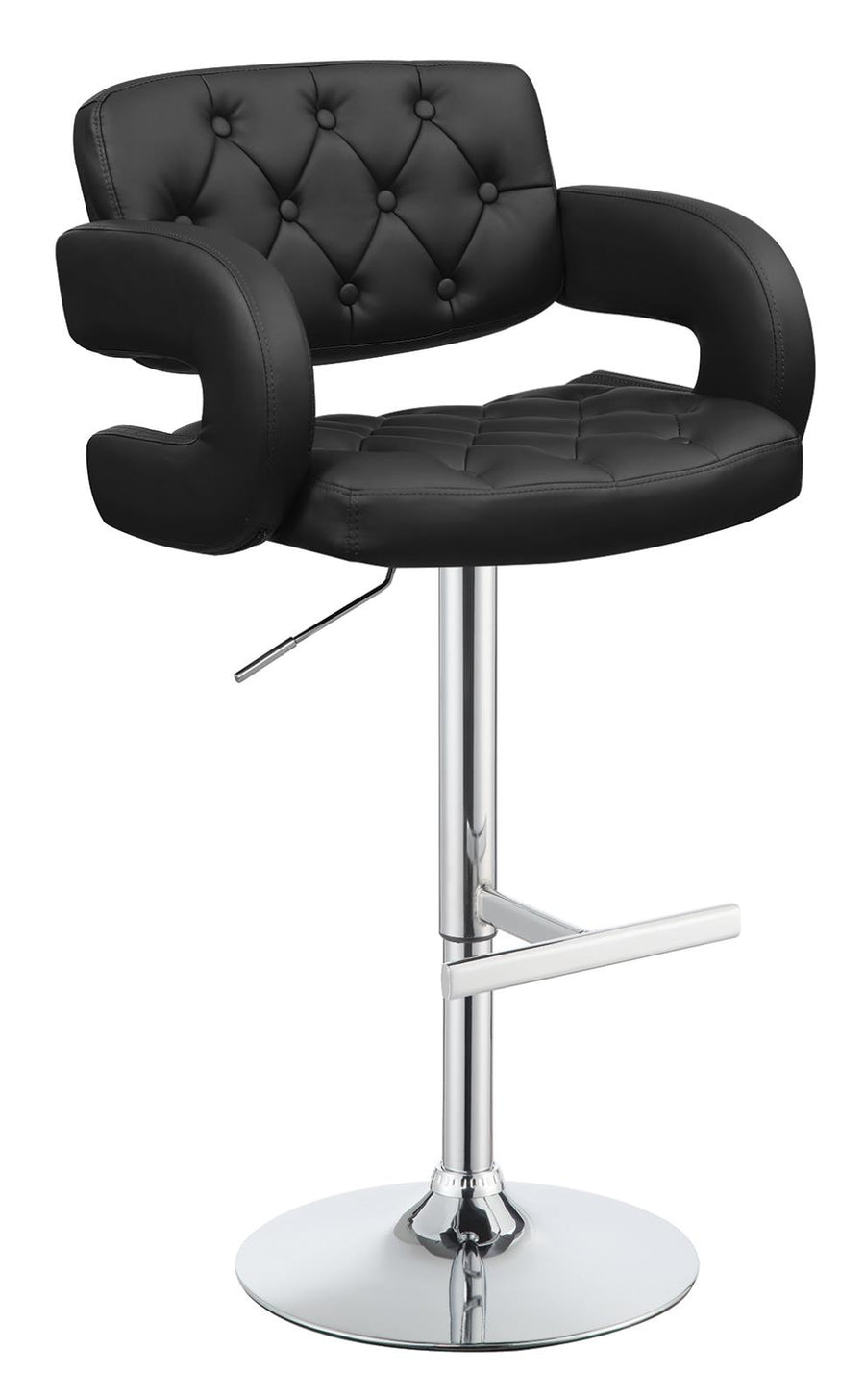 Contemporary Black Faux Leather Adjustable Bar Stool