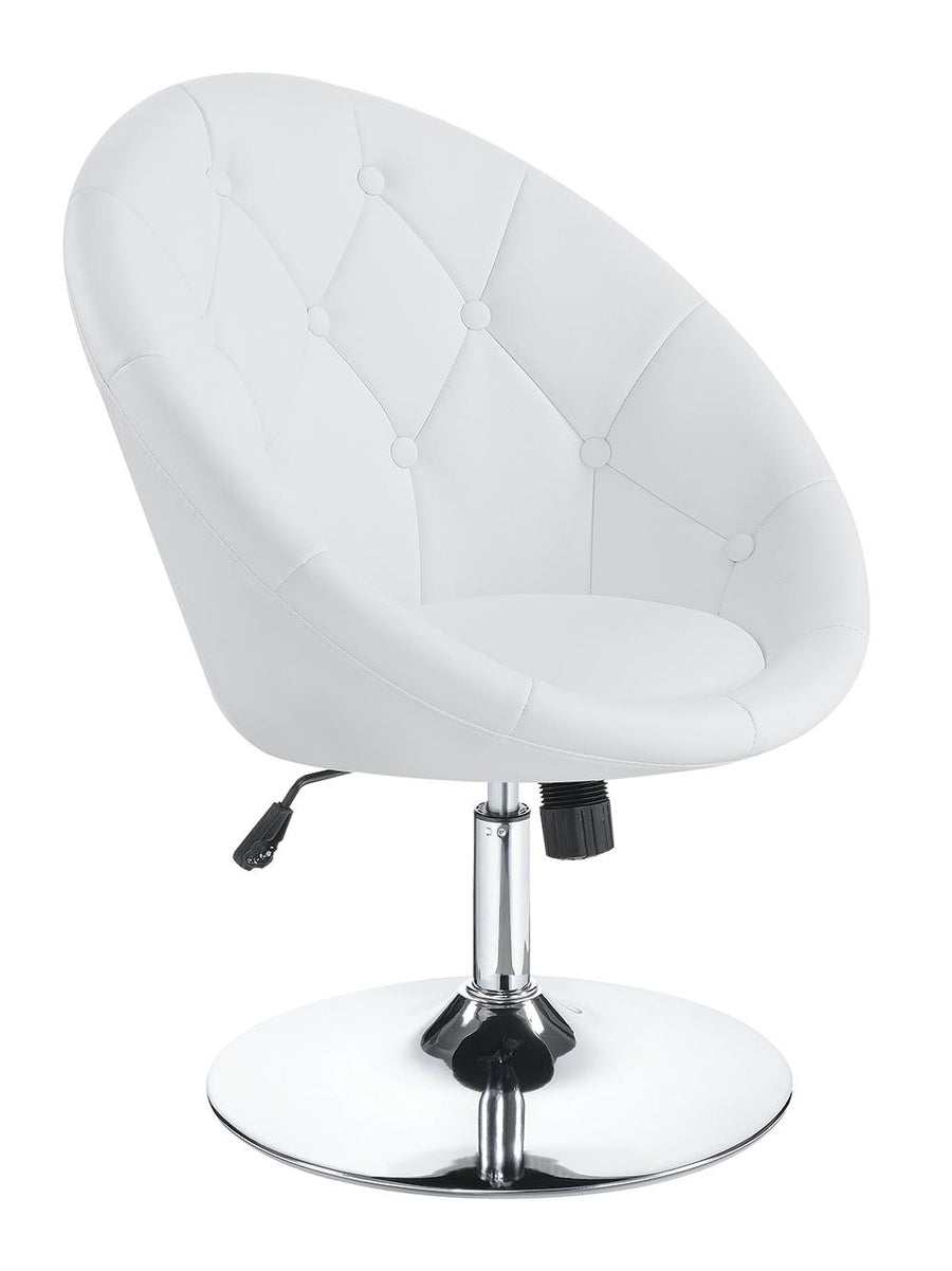 Contemporary White Faux Leather Swivel Accent Chair