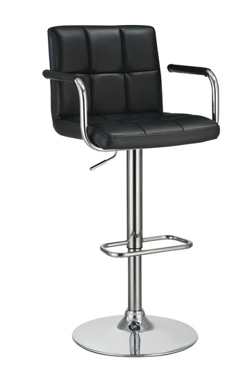 Contemporary Black and Chrome Adjustable Bar Stool with Arms