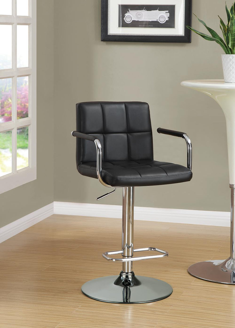 Contemporary Black and Chrome Adjustable Bar Stool with Arms