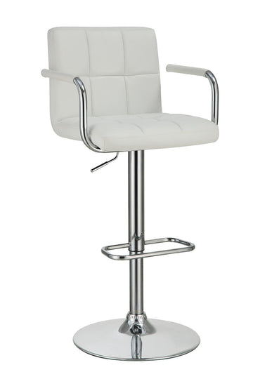 Contemporary White and Chrome Adjustable Bar Stool with Arms