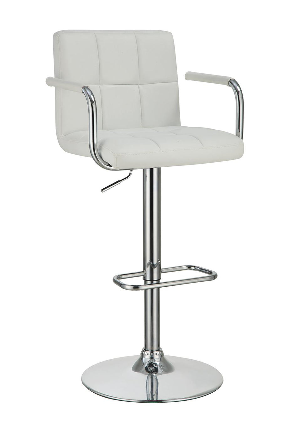 Contemporary White and Chrome Adjustable Bar Stool with Arms