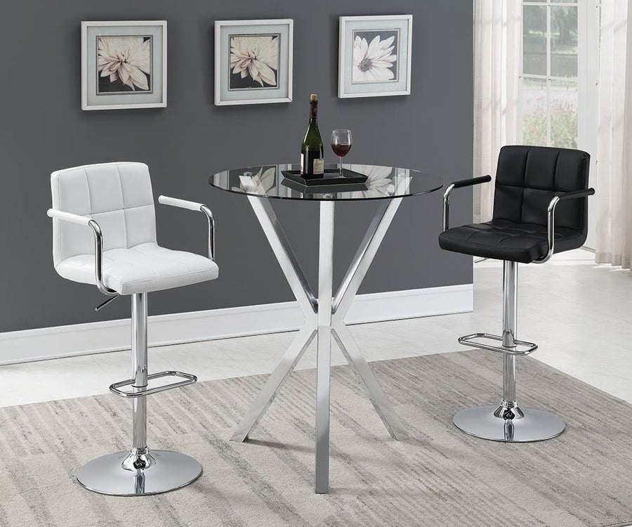 Contemporary White and Chrome Adjustable Bar Stool with Arms