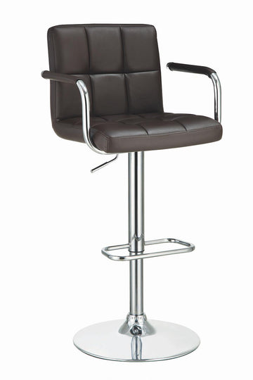 Contemporary Brown Faux Leather and Chrome Adjustable Bar Stool with Arms