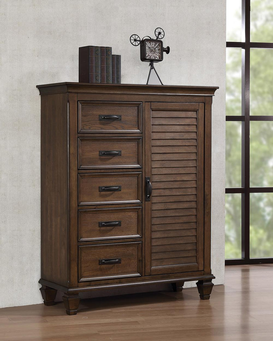 Franco Five-Drawer Chest With Louvered Panel Door