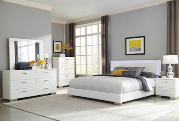 Felicity Contemporary Glossy White Lighted Eastern King Bed