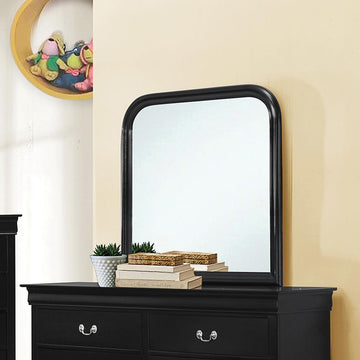 Louis Philippe Black Square Dresser Mirror With Rounded Edges