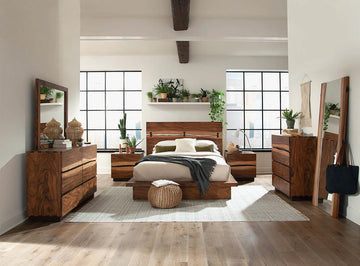 Rustic Smoky Walnut Queen Bed