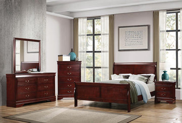 Louis Philippe Traditional Cherry Five-Piece Queen Bedroom Set