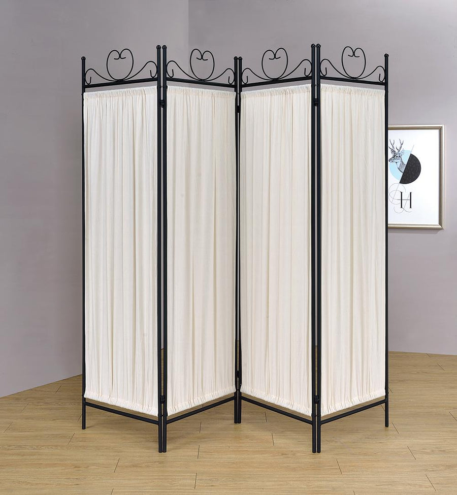 Traditional Black and Gold Four-Panel Folding Screen