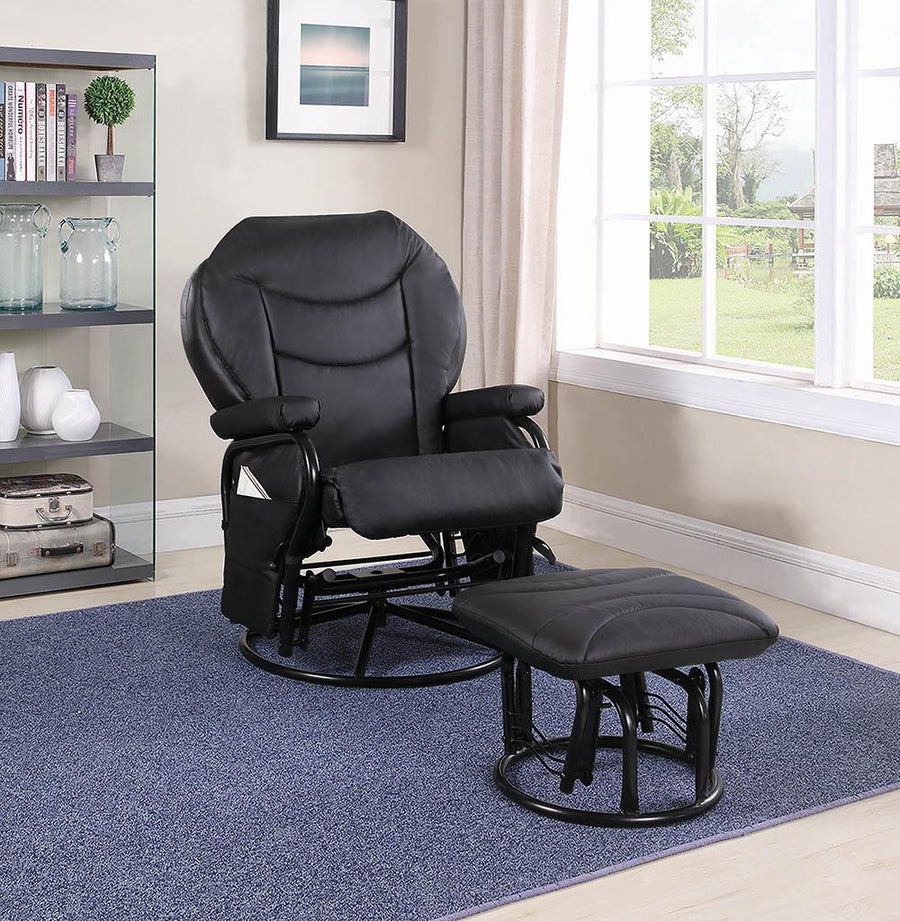 Upholstered Casual Black Swivel Glider and Ottoman