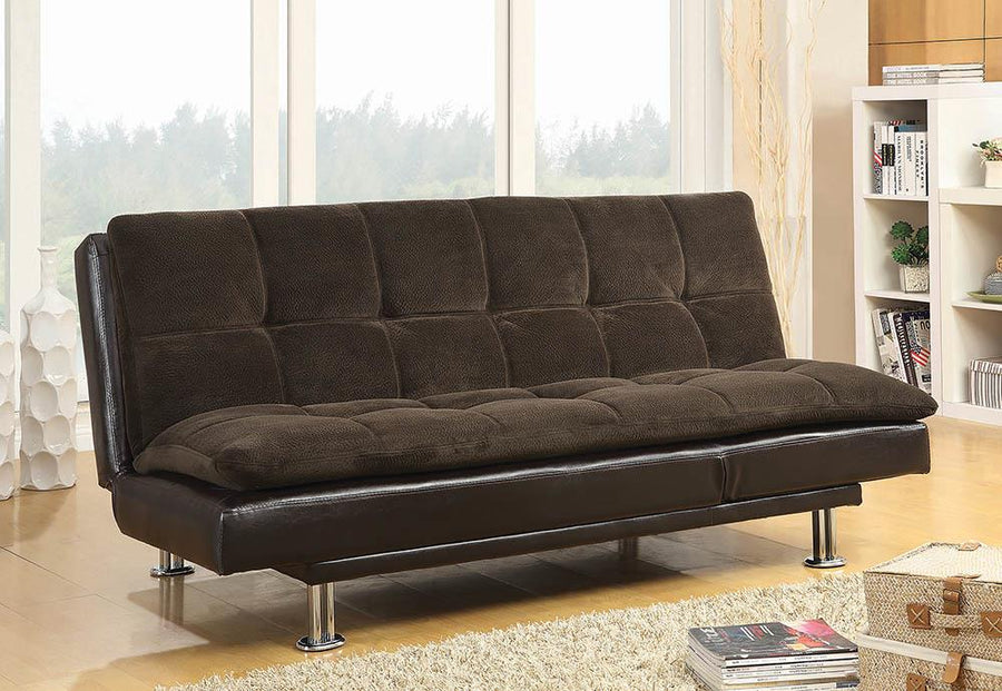 Contemporary Overstuffed Brown and Chrome Sofa Bed