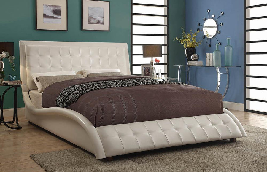 Tully Transitional White Upholstered Queen Bed