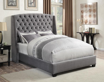 Pissarro Transitional Upholstered Grey and Chocolate California King Bed