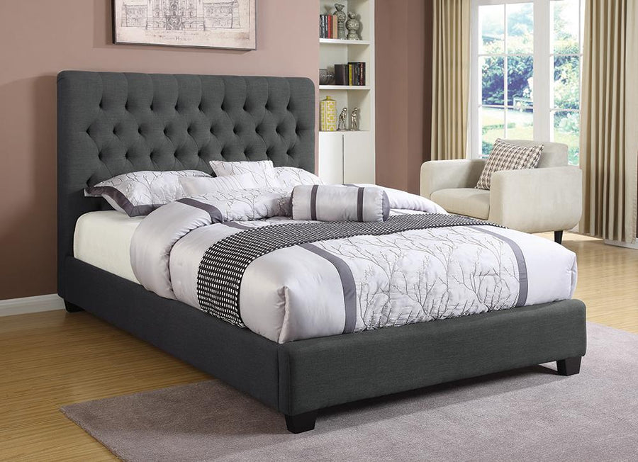 Chloe Transitional Charcoal Upholstered Eastern King Bed