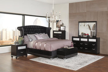 Barzini Black Upholstered King Five-Piece Bedroom Set