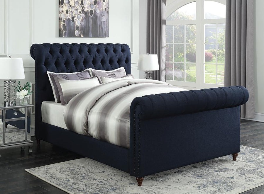 Gresham Navy Blue Upholstered Queen Bed