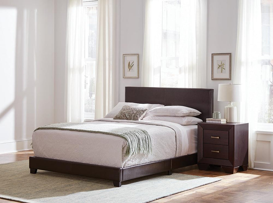 Dorian Brown Faux Leather Upholstered King Bed