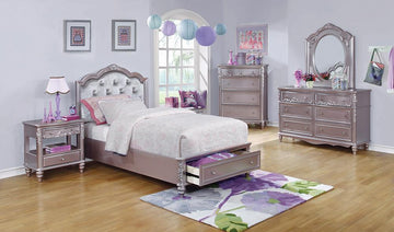 Caroline Metallic Lilac Full Storage Bed