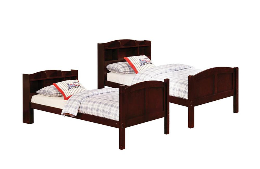 Parker Transitional Cappuccino Twin-over-Twin Bookcase Bunk Bed