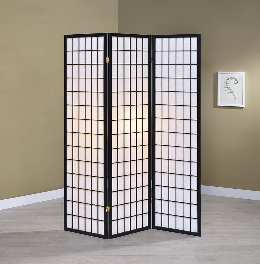 Transitional Three-Panel Black Folding Screen