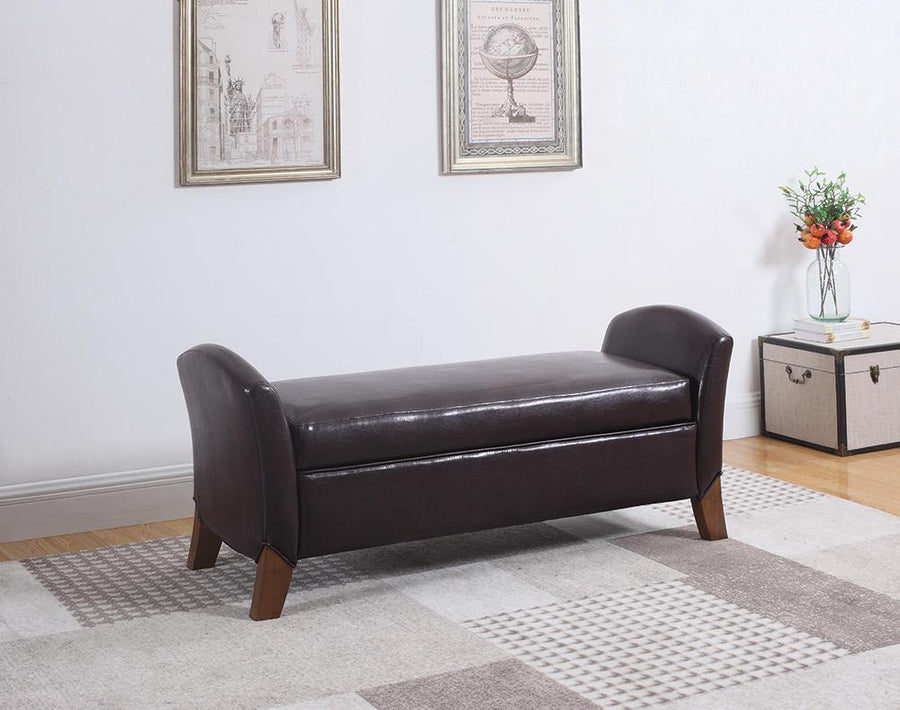 Upholstered Brown Faux Leather Bench