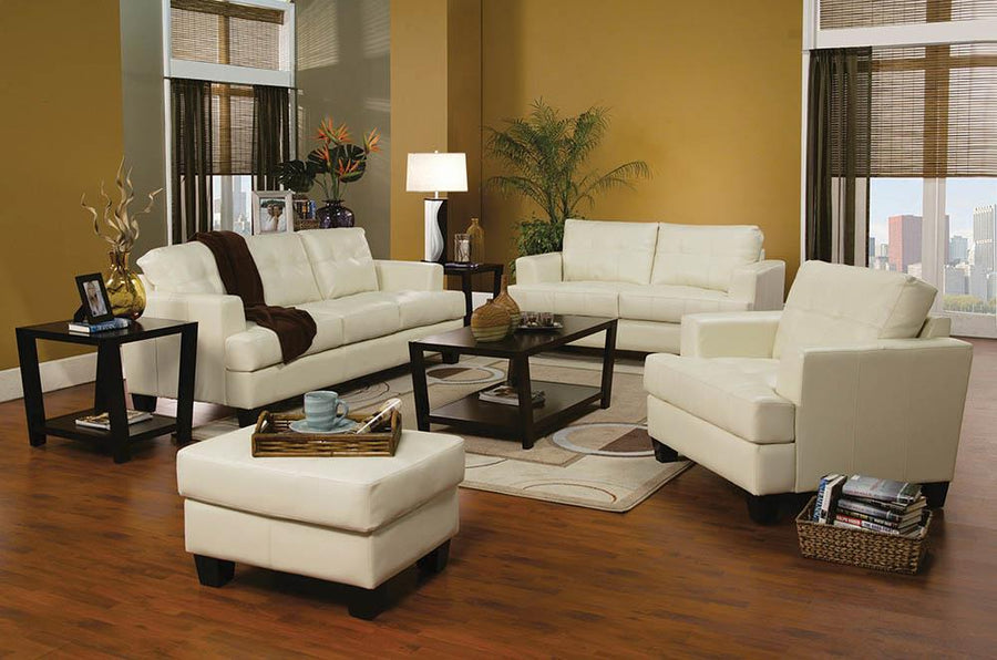 Samuel Transitional White Three-Piece Living Room Set