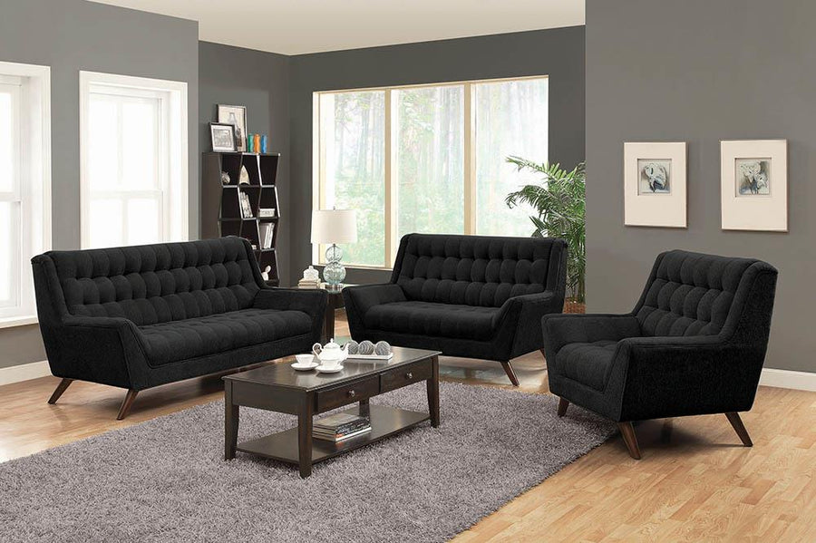 Natalia Mid-Century Modern Black Loveseat