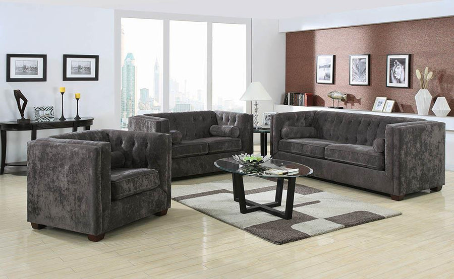 Alexis Charcoal Three-Piece Living Room Set