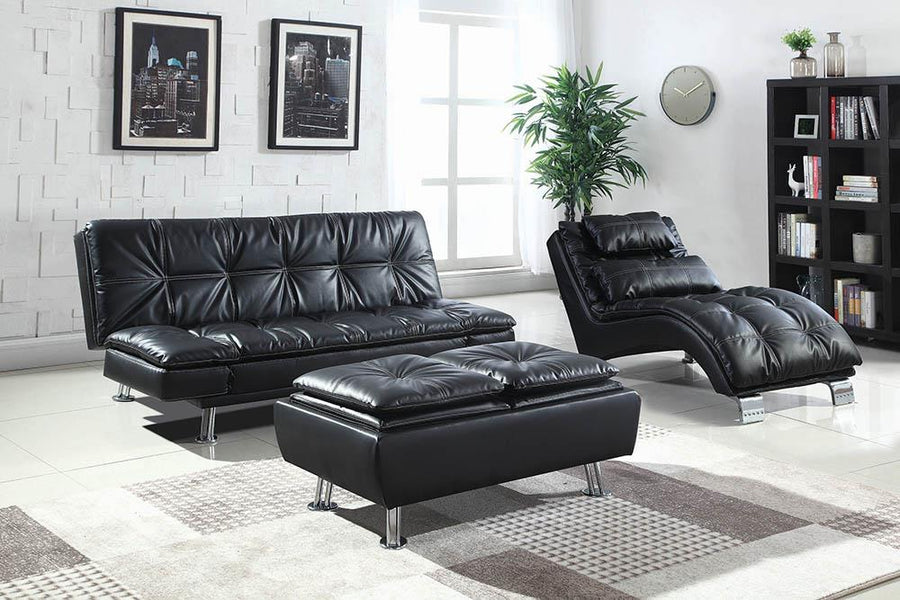 Contemporary Black Faux Leather Chaise