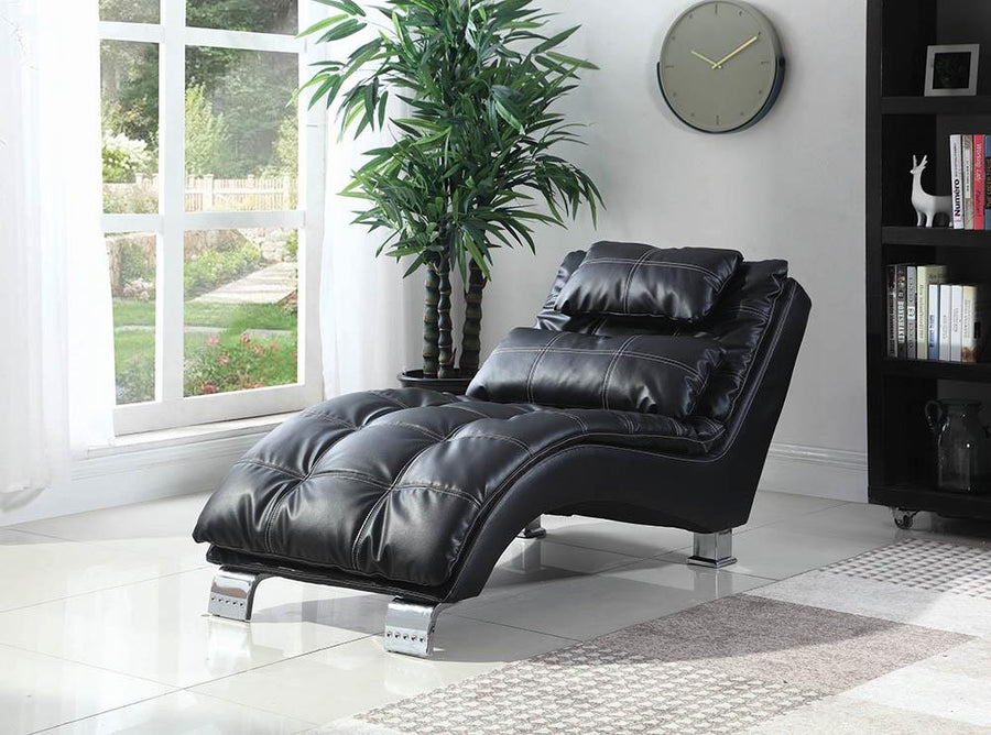 Contemporary Black Faux Leather Chaise