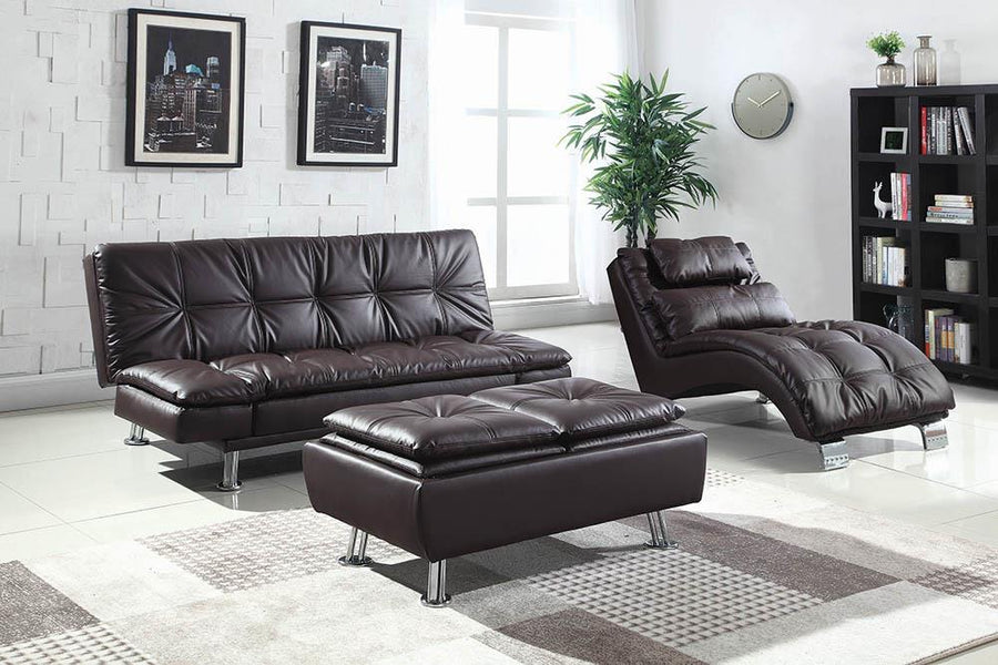 Contemporary Brown Faux Leather Chaise