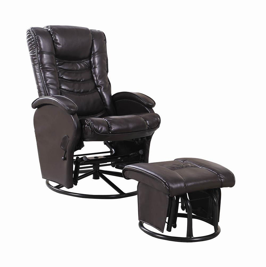 Casual Brown Faux Leather Reclining Glider With Matching Ottoman