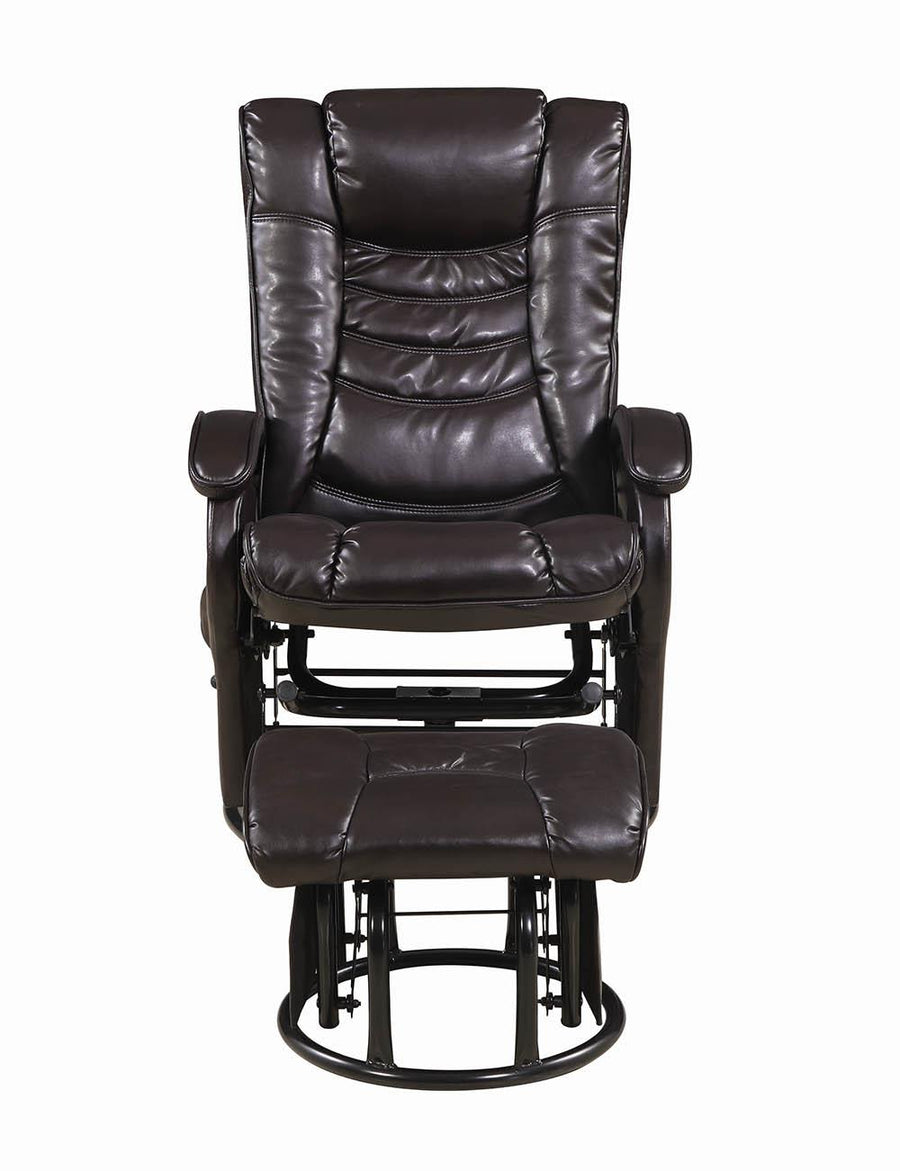 Casual Brown Faux Leather Reclining Glider With Matching Ottoman