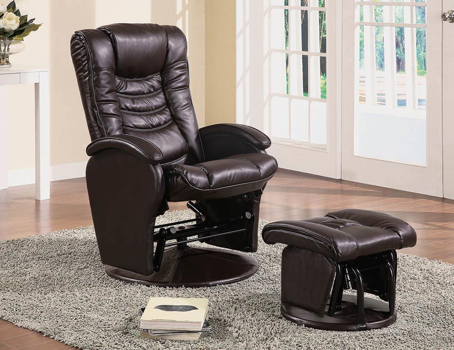 Casual Brown Faux Leather Reclining Glider With Matching Ottoman