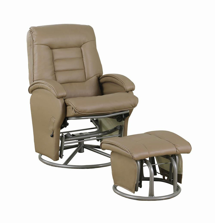 Casual Bone Faux Leather Vinyl Reclining Glider With Matching Ottoman