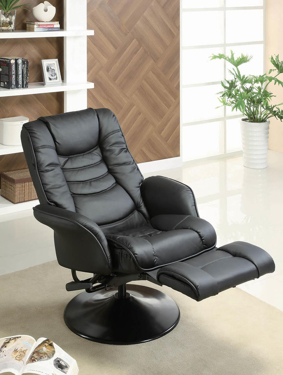 Casual Black Faux Leather Swivel Recliner