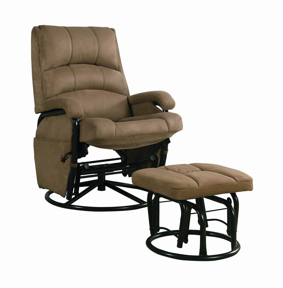 Casual Brown Reclining Glider with Matching Ottoman