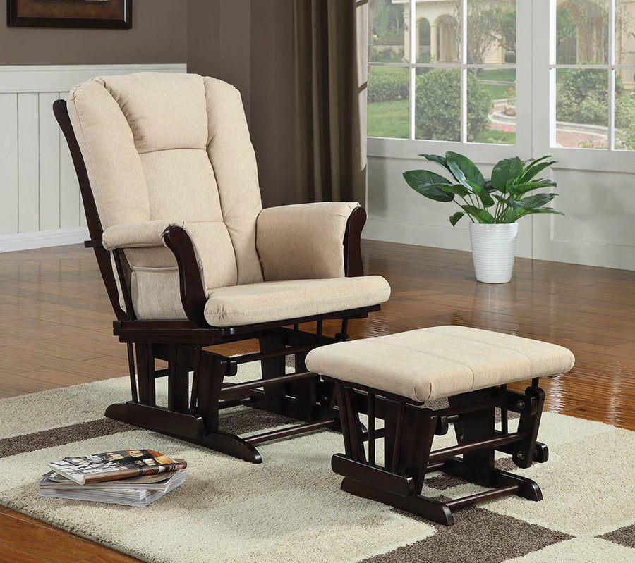 Traditional Beige Rocking Glider with Matching Ottoman