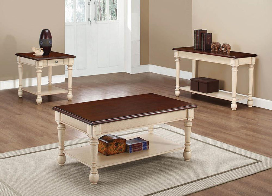 Transitional Dark Brown/Antique White End Table