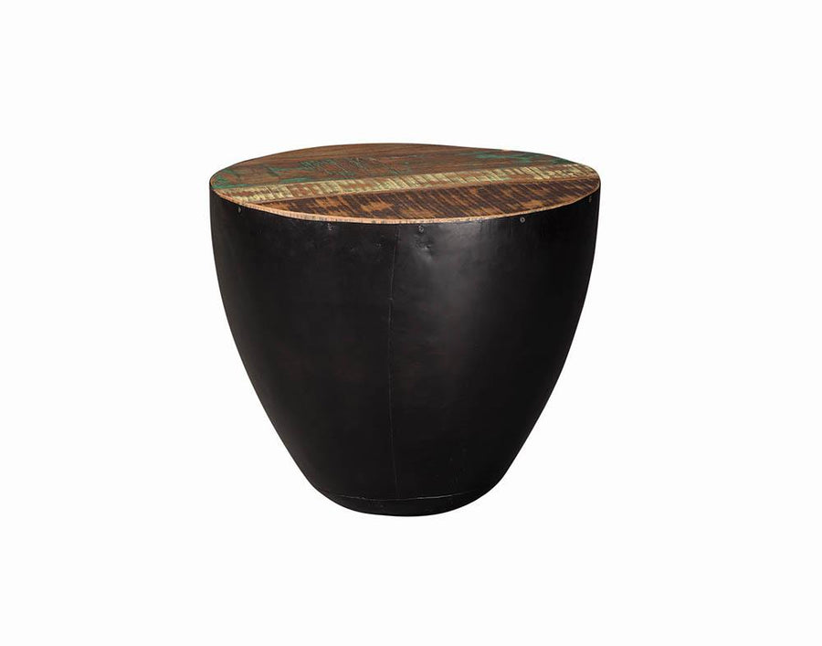 Industrial Round Black Iron End Table