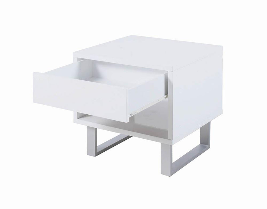 Contemporary Glossy White End Table