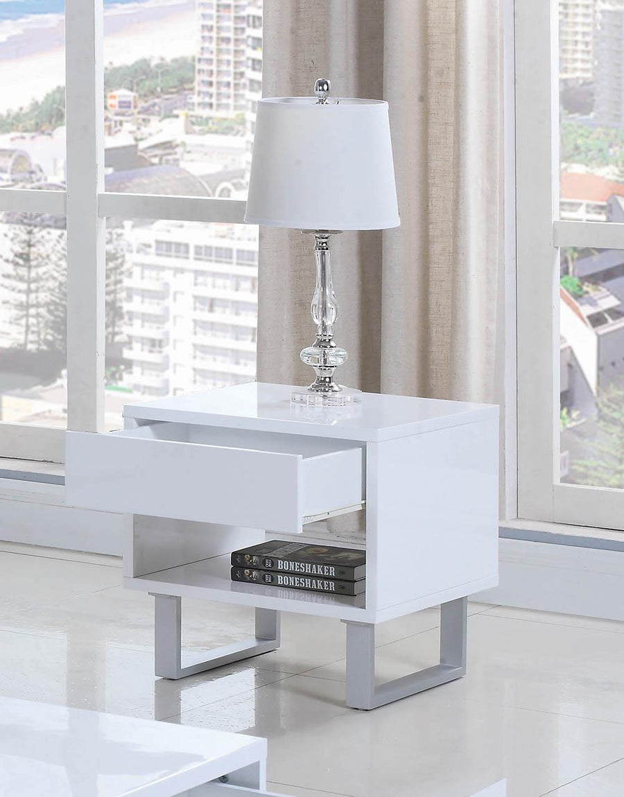 Contemporary Glossy White End Table