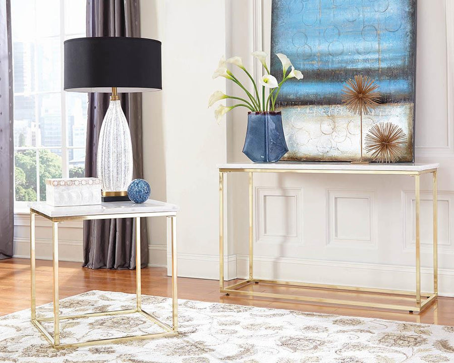 White and Brushed Brass Side Table